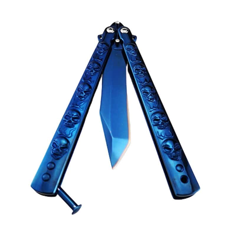 Faca Borboleta Balisong Caveira Azul Unho